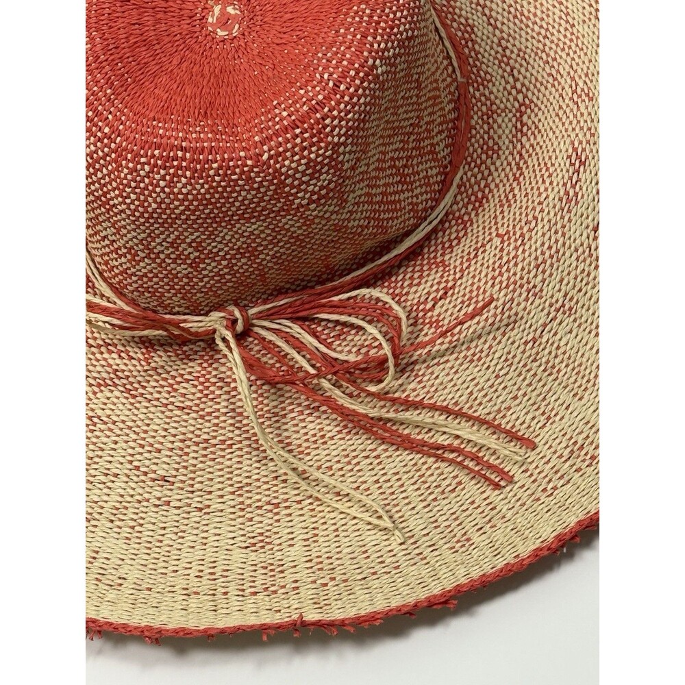 Wide Brim Floppy Sun Hat Natural Orange Woven Beach Resort Pool 19in Lightweight - Picture 2 of 5